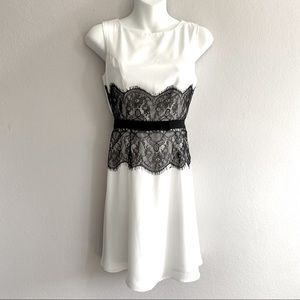 Monteau Lace Waist Cincher Black Belt A-line White Mini Dress